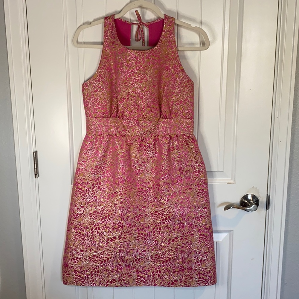 J Crew, Black Label, pink, nude and silver dress